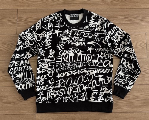Versace Jeans Couture Sweatshirt XL Size Allover Graffiti Print Black Cotton