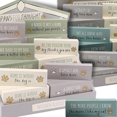 PFOTEN FÜR GEDANKEN HOLZKLOTZ Katze Hund Wort Plakette Schild Ständer Haus Geburtstag Geschenk