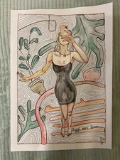 Girl, selfie, modern watercolor painting