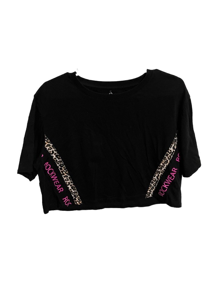 Rockwear Size 10 Black Gym Top Yoga Running women 
