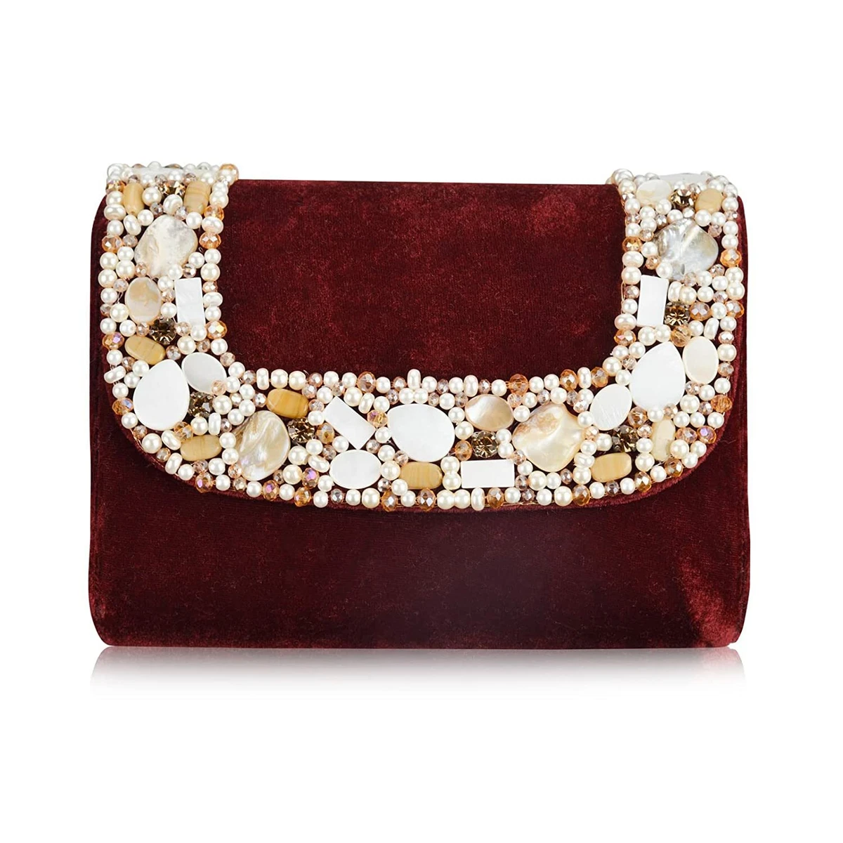 Red Velvet Rhinestones Rectangular Glamorous Hand Evening ...