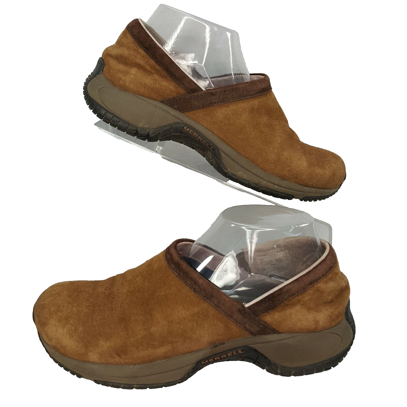 Mocassino donna Merrell taglia 8 5 primo patch pelle marrone zoccolo comodo