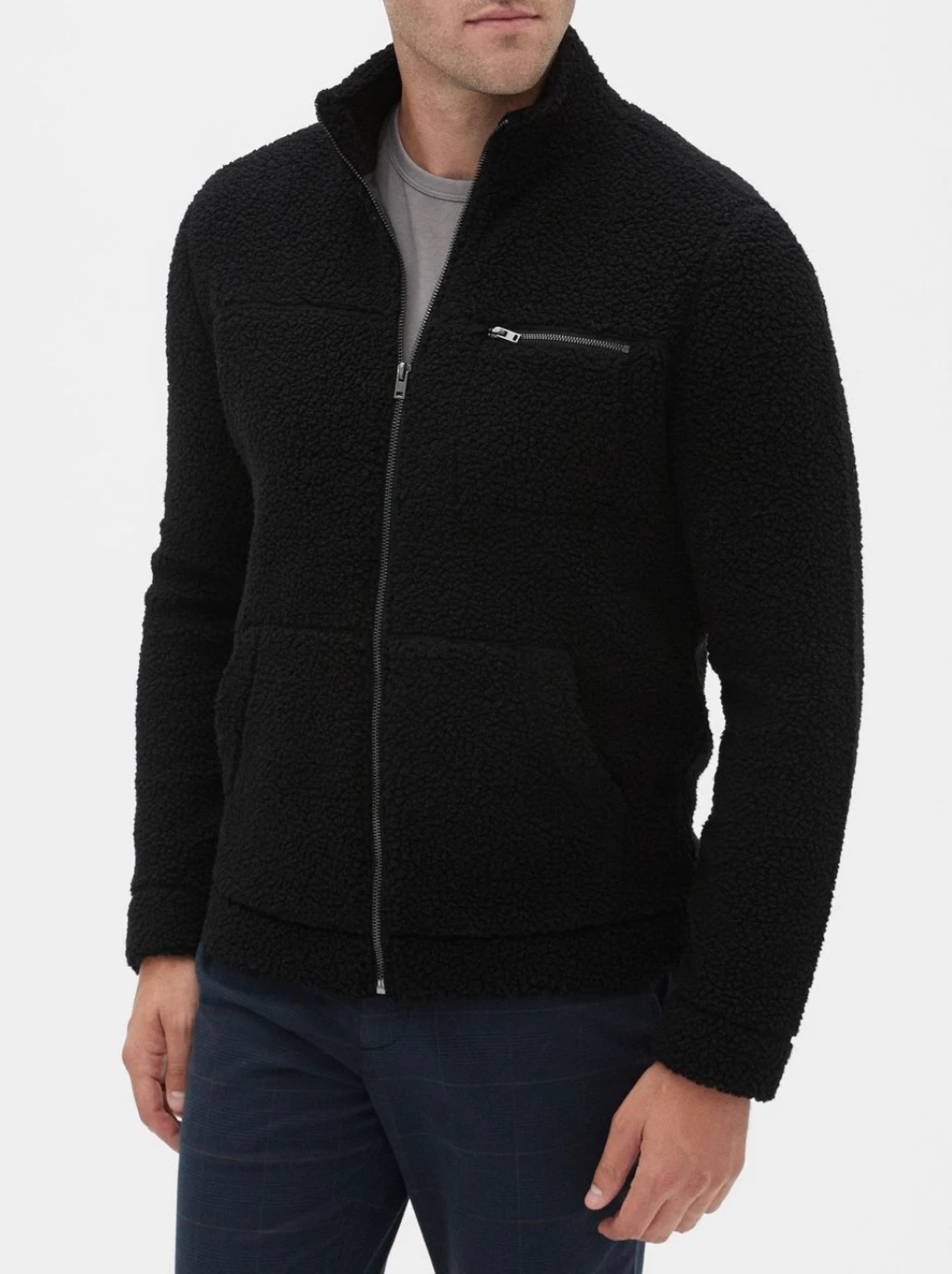 BANANA REPUBLIC BLACK LONG SLEEVE FLEECE ZIP ULTRAWARM SHERPA LINED JACKET Sz XL