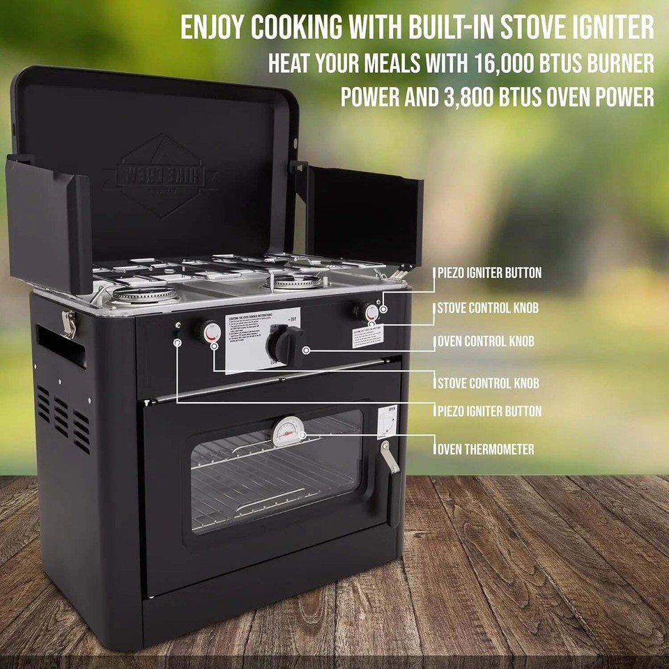 Outdoor Propane Camping Oven with Carry Bag, Portable 2Burner Stove