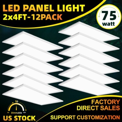 12 Pack 4X2FT LED Panel Light 75W Drop Ceiling Troffer Flat Fixtures 5000K White