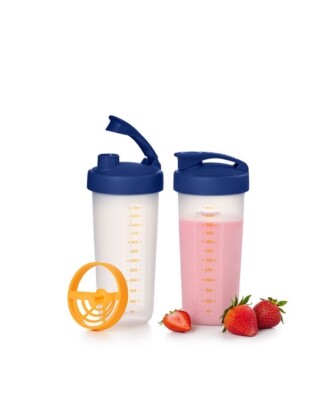NEW!! Tupperware Quick Shake 20 oz. Drink Shaker Sheer w/ Dark Blue Seal