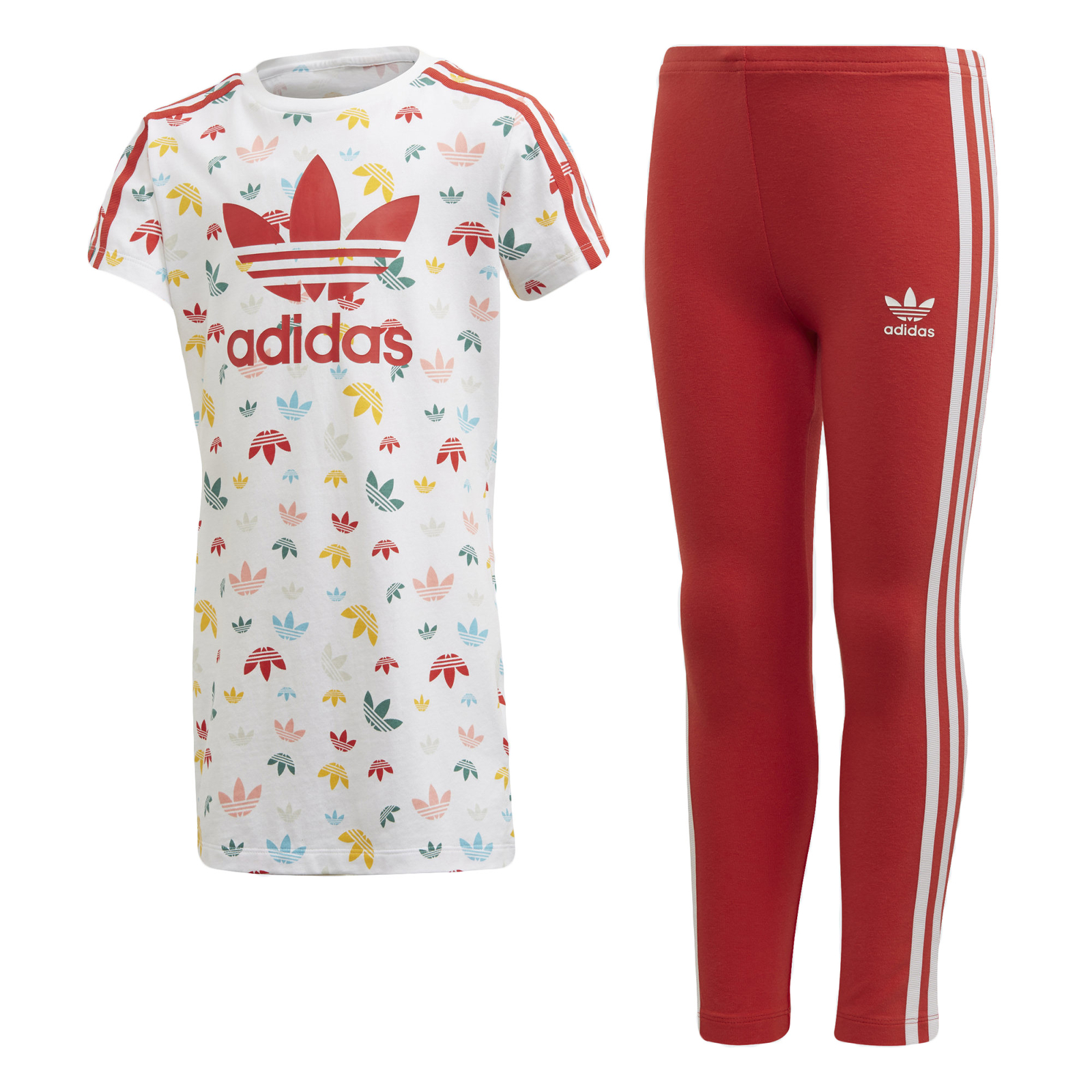 Комплект из футболки и колготок Adidas Originals для маленьких девочек (4-7 лет), белый / Ярко-красный