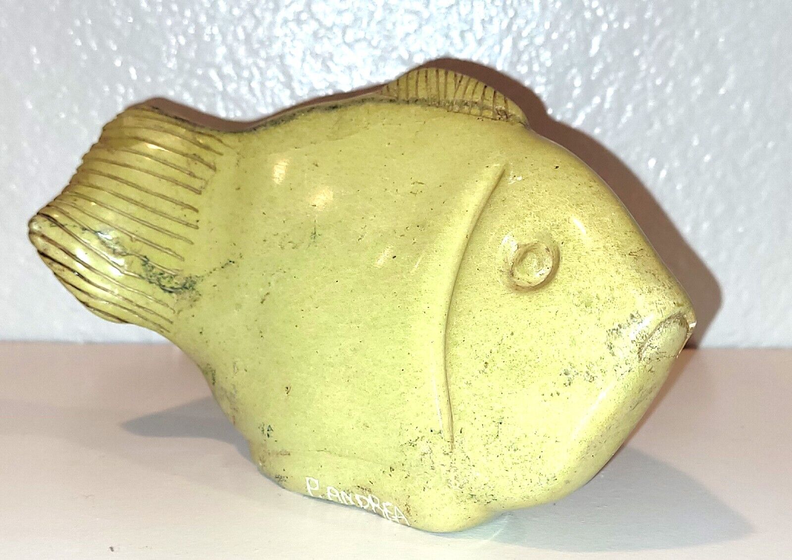 Hand carved soapstone fish 7" Signed P. ANDREA