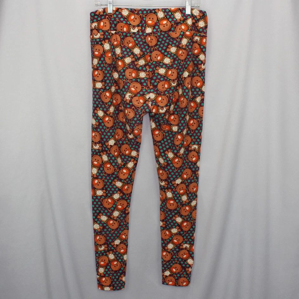 LulaRoe Rudolph Leggings Tall and Curvy Purple with Green Polka Dots - Image 4 of 4