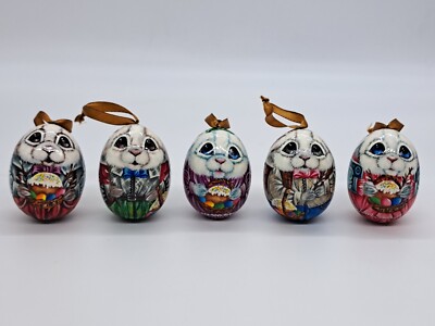 Easter bunny decorations Christmas tree ornaments Wooden egg 5 pieces Handmade 