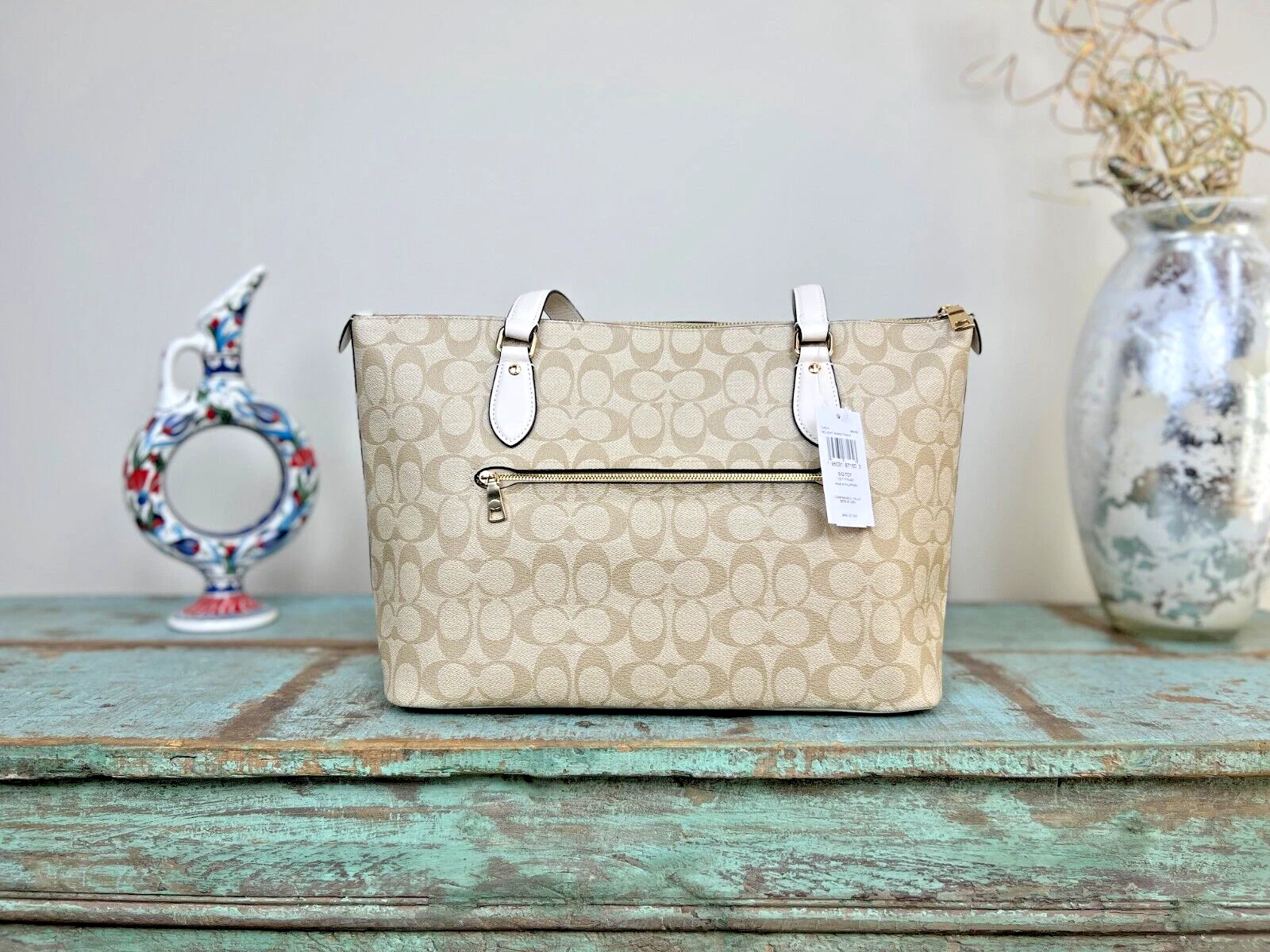 Borsa Coach Tote nuova con etichette oro gesso kaki chiaro NUOVA CON ETICHETTA CH504