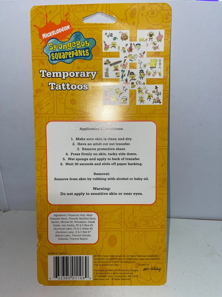 43 Tatuajes Temporales Favor Cumpleaños Niños Bob Esponja Pantalones Cuadrados Nickelodeon Foto 2 de 3