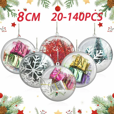 UTEN 8CM Clear Plastic Christmas Balls Bauble Sphere Fillable Xmas Tree Ornament