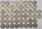 Roll of 50 Silver Mercury Dimes $5 Face Value 90% Silver Coins Mixed Dates  ELM8