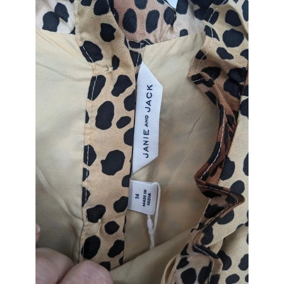 Janie и Jack Cleo платье девочек 14 коричневый леопард со сборками длинным рукавом новый с Ярлыками - Изображение 4 из 4