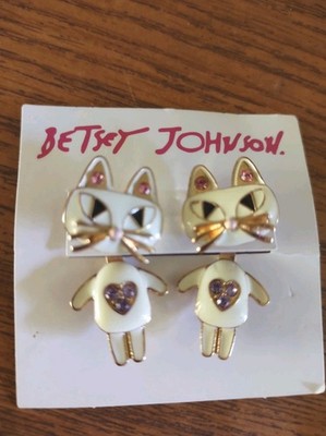 Betsey Johnson Excellent Quality Rhinestone Cat Earrings