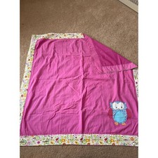 Vintage Handmade Pink Owl Baby Quilt 35"