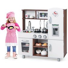 Toddler Kitchen Playset Wooden Kids Kitchen w/ Oven  Cooking Accessories, Clock