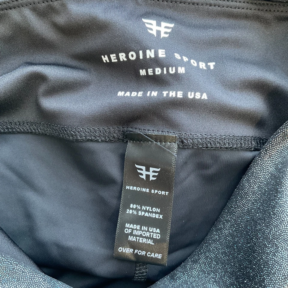 Leggings deportivos Heroine metálicos tiro medio ajustados ropa de acción negros medianos Foto 4 de 4