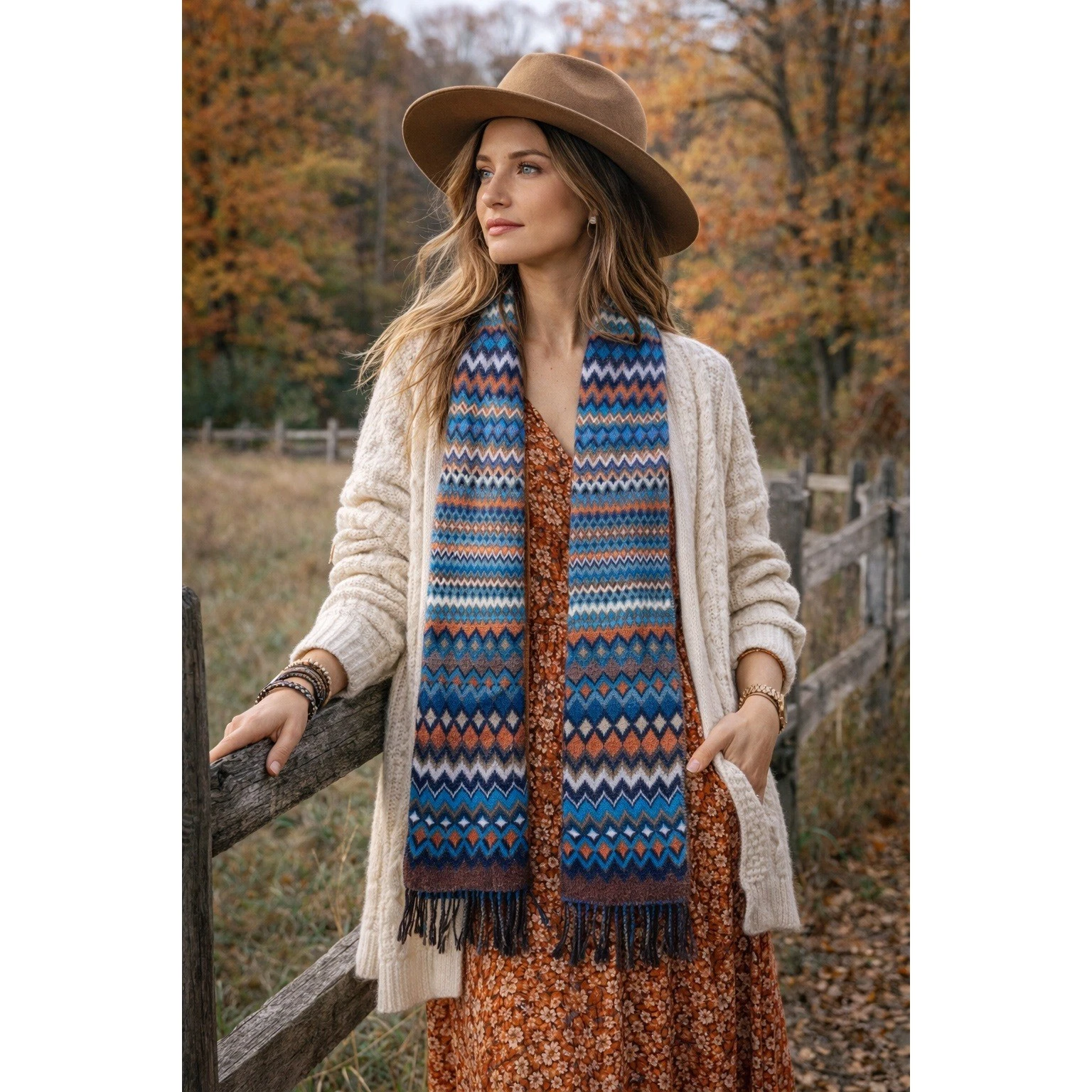 Fair Isle Cashmink Scarf Boho Granola Earthy Outdoors Colorful Capsule V. Fraas