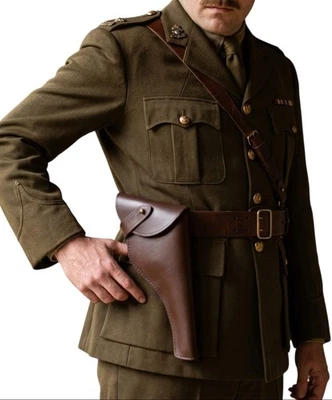 Brown Leather Gun Holster of Sam Browne Belt British Service.455 Webley Revolver - Image 1 of 4
