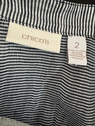 Chico's Sheer Gray Striped Button Up Peplum Lightweight Linen Jacket size Large - Picture 7 of 7