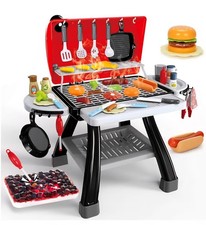 Kids Play Kitchen Toys, Kids BBQ Grill Playset with Smoke Sound Light, 2-Laye