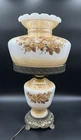 Vintage 3 Way Milk Glass Electric Hurricane Parlor Lamp W/Floral Pattern 22.5"