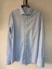 Roomten Men's Tailored Bengal Stripe Shirt - Blue/White - Made in England - XL/L