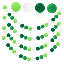 4 Pack 26.3 Feet St Patricks Day Decorations Pom Pom Green Olive White Mint