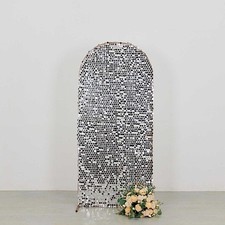 6 ft SILVER Big Payette Sequin Fitted Round Top Wedding Arch STAND COVER Party