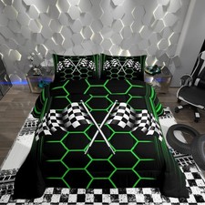 Racing Car Bedding Set for Boys Girls,Honeycomb Geometric All Season Cozy Com...
