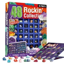 Science Gifts for Kids Boys Girls Geology Kit Gift Gemstone Collection Box 48QTY