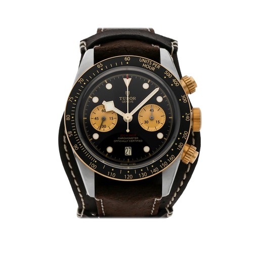 Tudor Black Bay Chronograph Steel Gold Auto 41mm Bund Strap Watch 79363N
