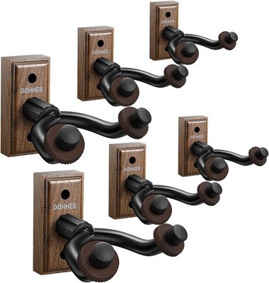 Donner Guitar Wall Mount Hanger 6-Pack, Black Walnut Guitar Wall Holder for Acou