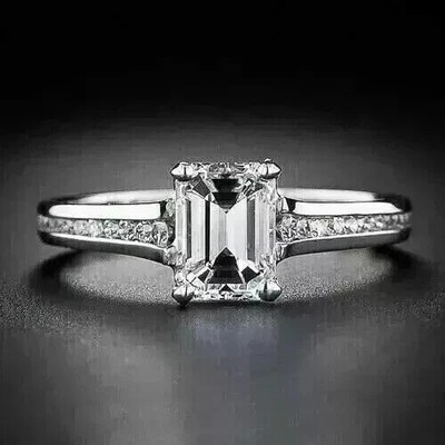 4.40Ct Emerald Cut Lab Created Diamond Real 18K White Gold Luxury Wedding Ring