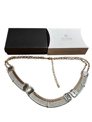 Avon Pretty As A Diamond Statement Necklace Goldtone Silvertone Glitter New