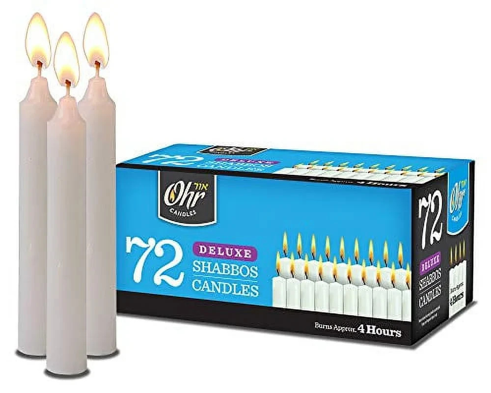 4-Hour Shabbat Emergency Prayer Taper Candles White 72-Pack