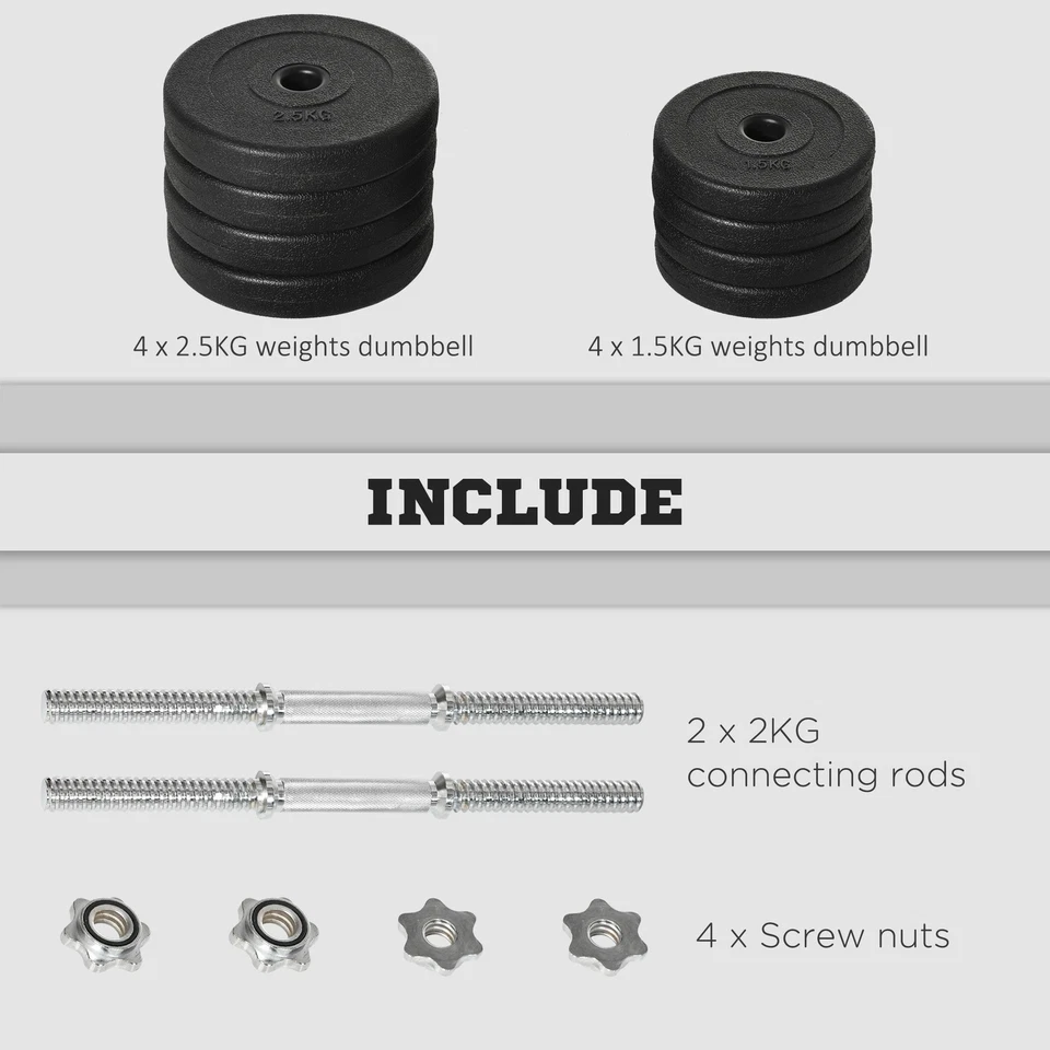 HOMCOM 20KG Adjustable Dumbbells Weight Set Hand Weight for Body Fitness, photo 4 of 5