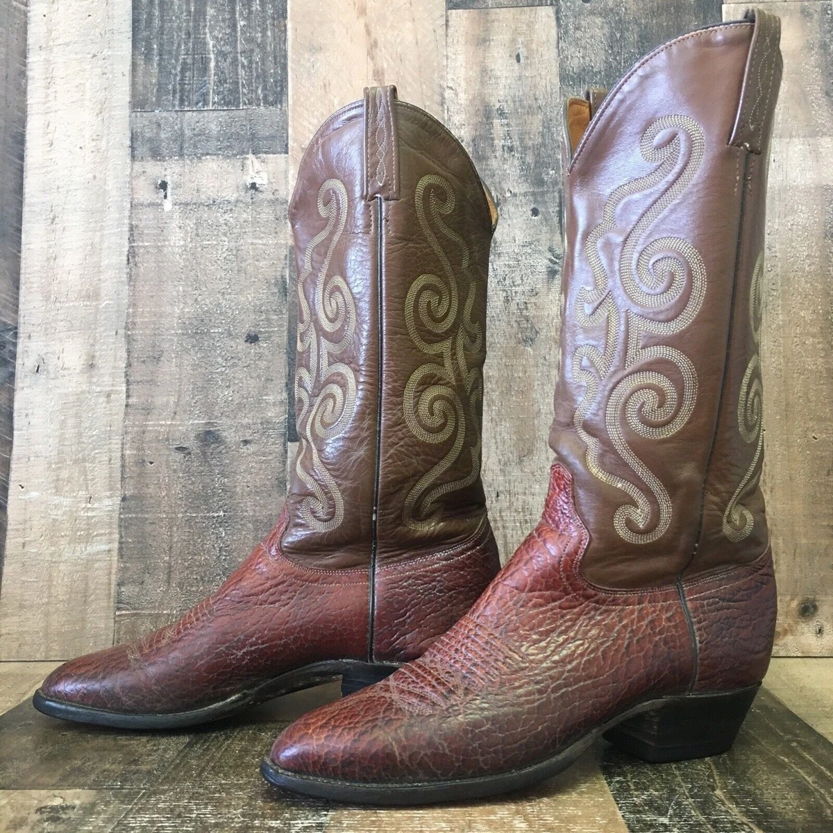 Bottes Western Cowboy J. Chisholm - Taille US 8,5EE (41,5 EU), Cuir Marron, Fabriquées USA, Occasion Excellent état