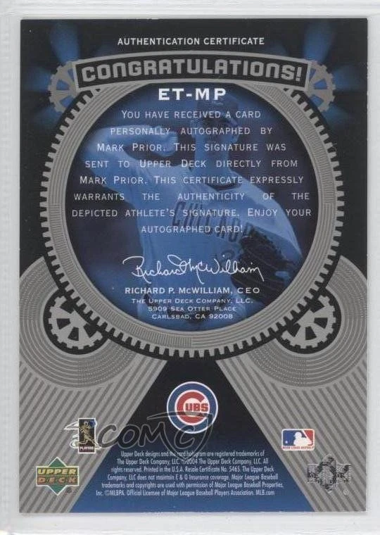 2004 Upper Deck Etchings Etched in Time Auto Red Ink /25 Mark Prior #ET-MP Auto - Image 2 of 2