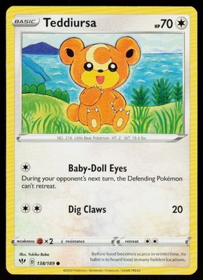 Teddiursa 138/189 Common Darkness Ablaze Pokemon Near Mint