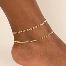 Chunky Figaro Chain Anklet Stainless Steel Gold Color Adjustable Unisex Jewelry
