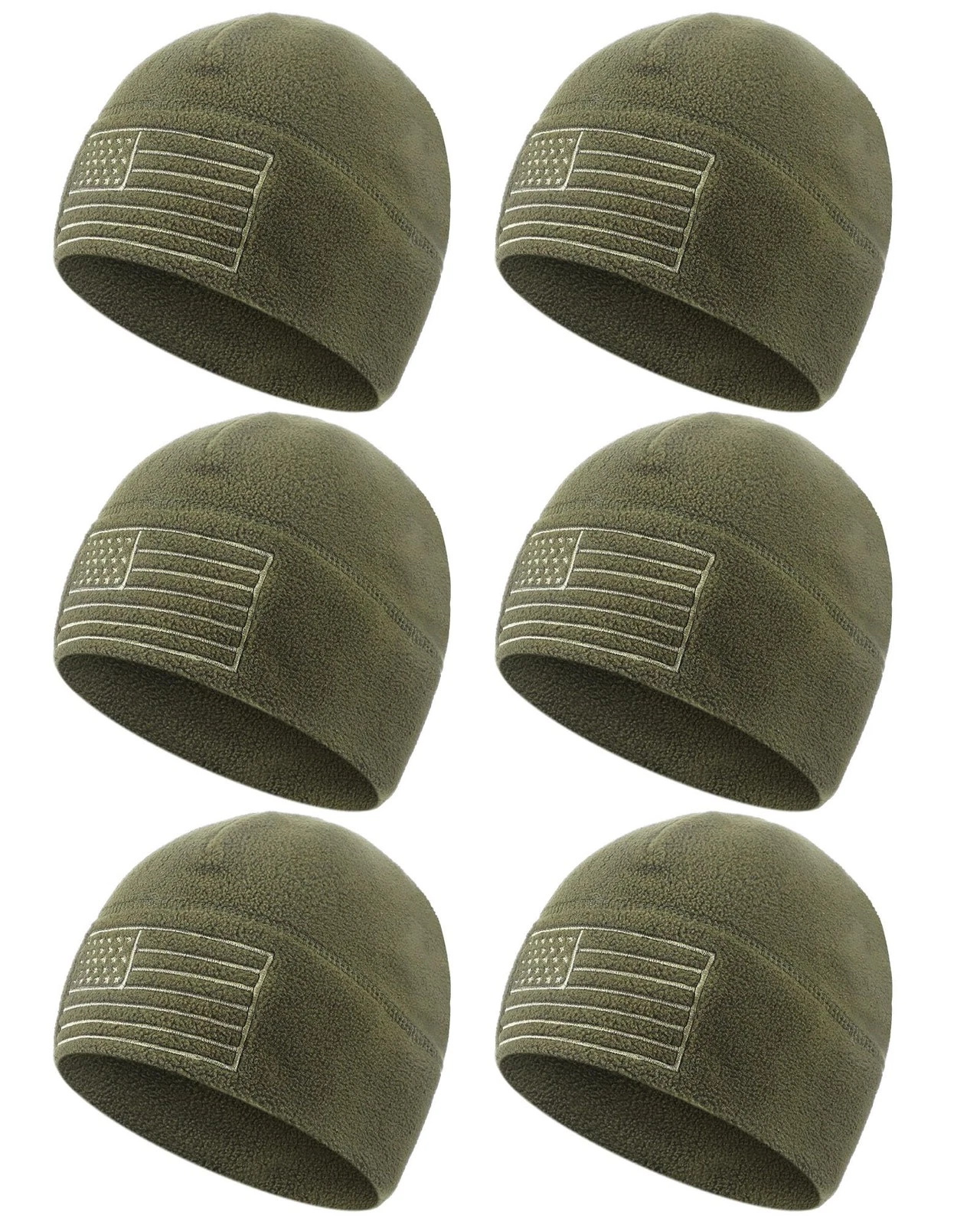 6 pcs Fleece Beanie Winter American Flag Beanie Fleece Watch Cap USA Hats Tac...