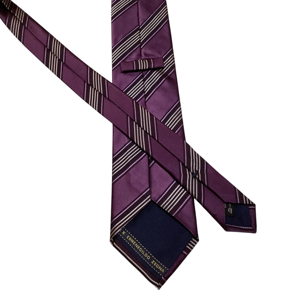 Corbata de seda para hombre ERMENEGILDO ZEGNA ***** ITALIA de lujo a rayas púrpura/gris usada en excelente estado Foto 3 de 3