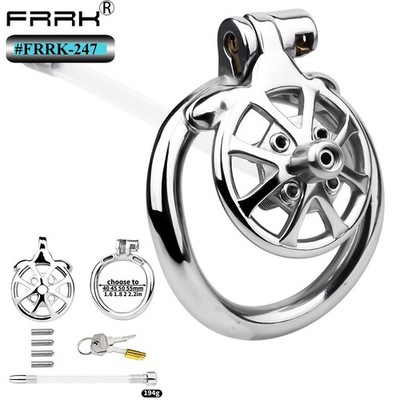 FRRK Men's Fashion Chastity Device With Hollow Bondage Cage With Urinary Tube