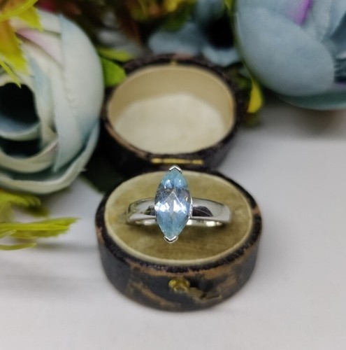 9ct White Gold Marquise Topaz Ring from John Lewis. 9K Hallmarked gold ring. - Bild 2 von 5
