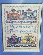 Bucilla Joan Elliott Collectable Teapots 11"x14" Counted Cross Stitch Kit 40887