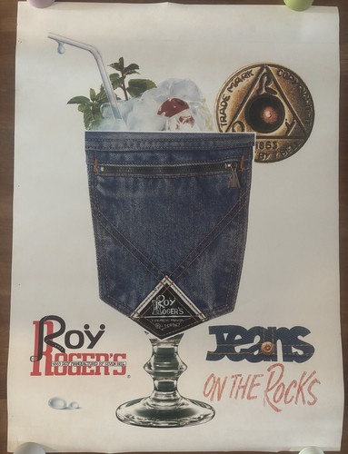 POSTER MANIFESTO ANNI 70 Roy Roger's jeans on the rocks by 7 BELL,MODA MODERNISM