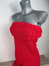 CLUBL Knitted Dress Sleeveless One Size UK 10-12 Stretchy Back Lace Up Red